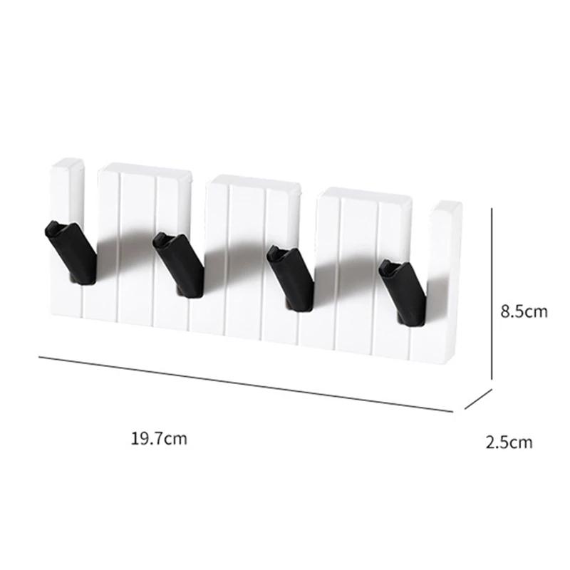 Piano Key Shaped Foldable Hook Adhesive 4 Hooks Clothes Hat Scarf Hanging Rack Household Wall Decorative Hook