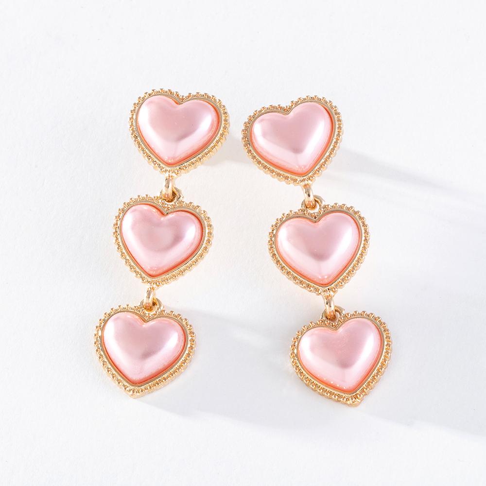 

Pinkdudu винтажные розовые длинные висячие серьги с искусственным жемчугом и сердцем, романтические простые геометрические серьги для женщин, ювелирные изделия PD1416 розовый