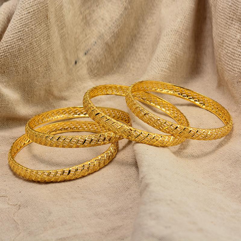 African Gold Color Shiny Bangles for Women Girls Dubai Circle  Bride Wedding Bracelet Ethiopian Jewelry