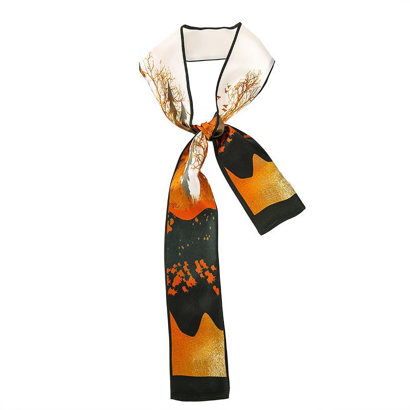 Lenço Skinny 100% Seda de Amora 6*125cm para Mulheres, Lenço Longo de Fita em Sarja de Seda, Lenço Fino para Pescoço e Laço de Cabelo, Cinto Versátil de Primavera Verão e Charme para Bolsa