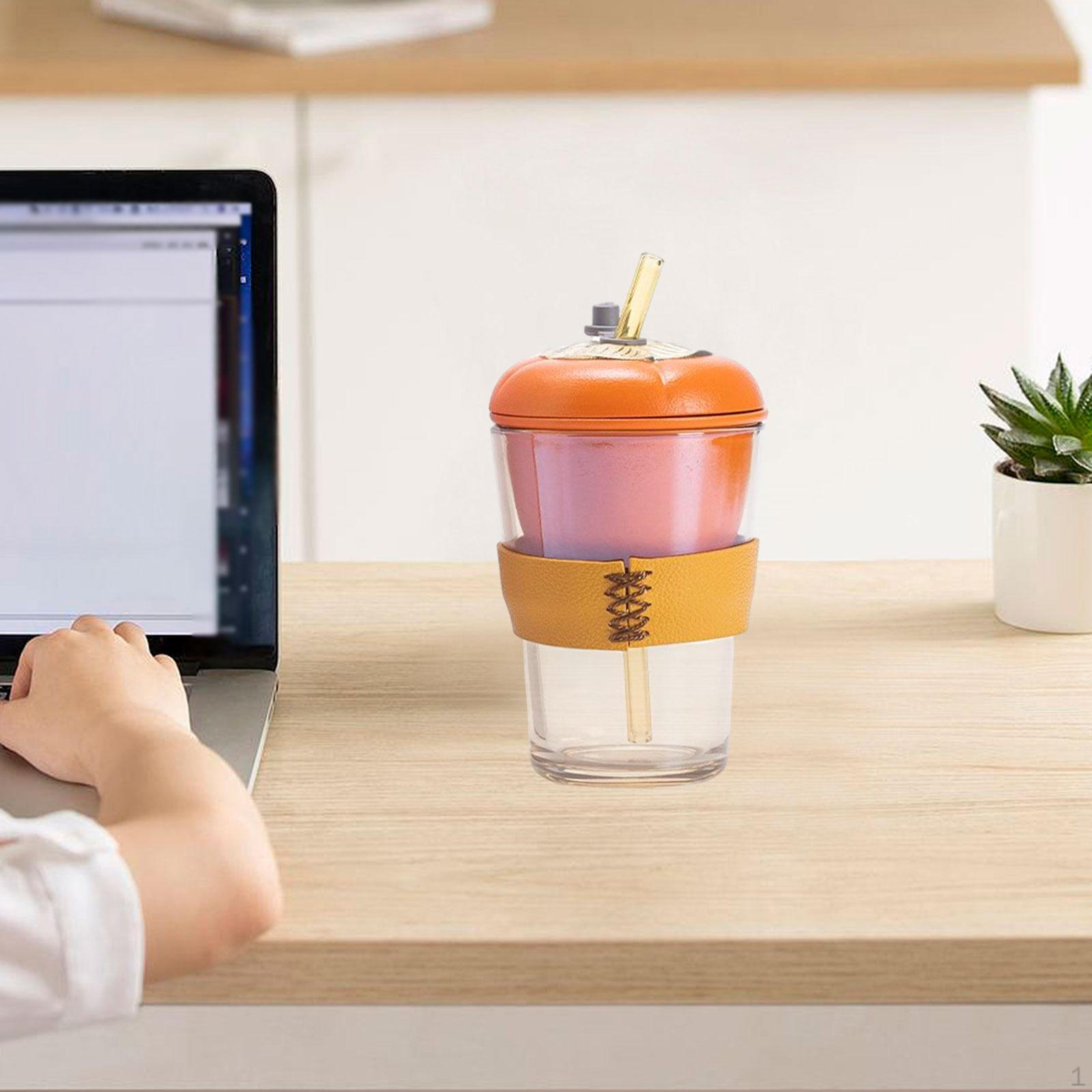 

Glass Cup with Straw and Lid Beverage Tea Bottle Anti Scalding Novelty Mug Tumbler for Travel Style B