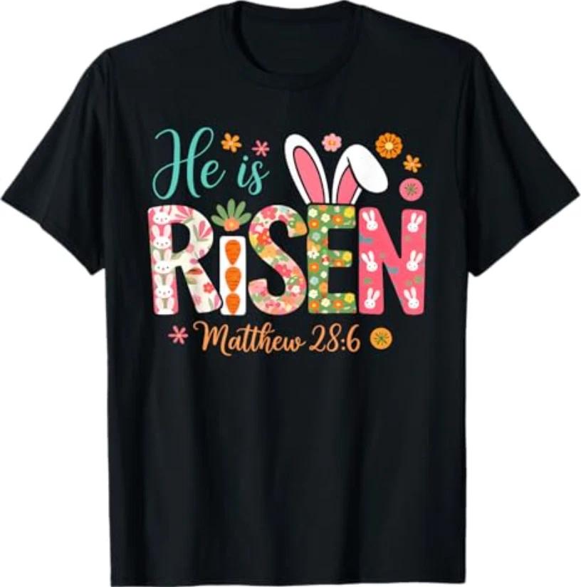 Retro Easter Cross He is Risen Jesus Christian T-Shirt 3XL