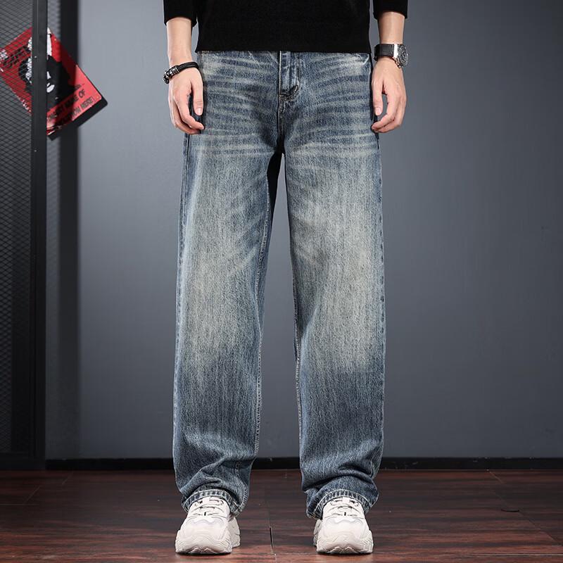 

Jie Leinuo Men s Vintage Washed Loose Straight Jeans 28