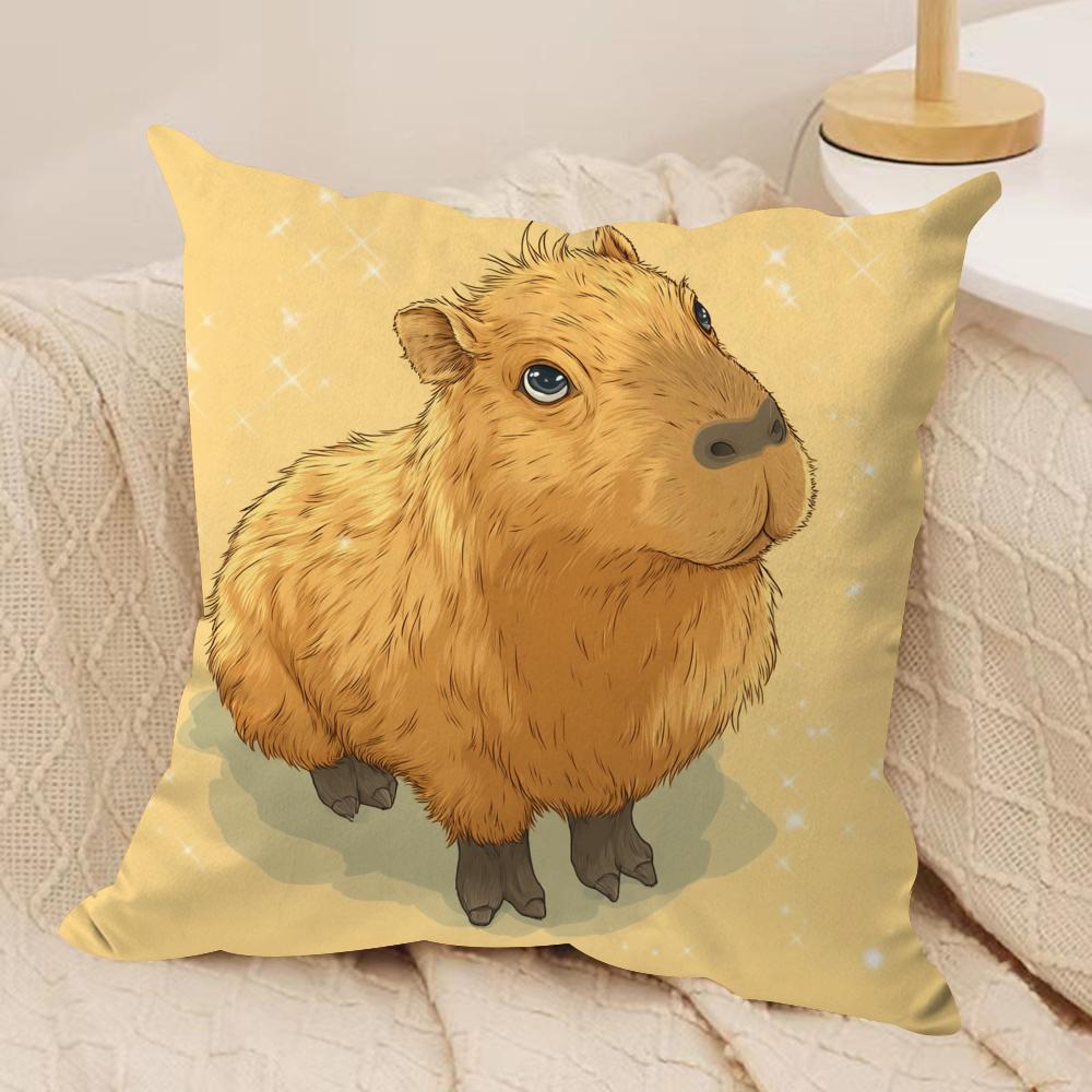 

Cute Animated Capybara Cushion Cover Silky Short Plush DoubleSided Printed Pillow Case for Sofa All Seasons Home Decor Gift 30x30cm