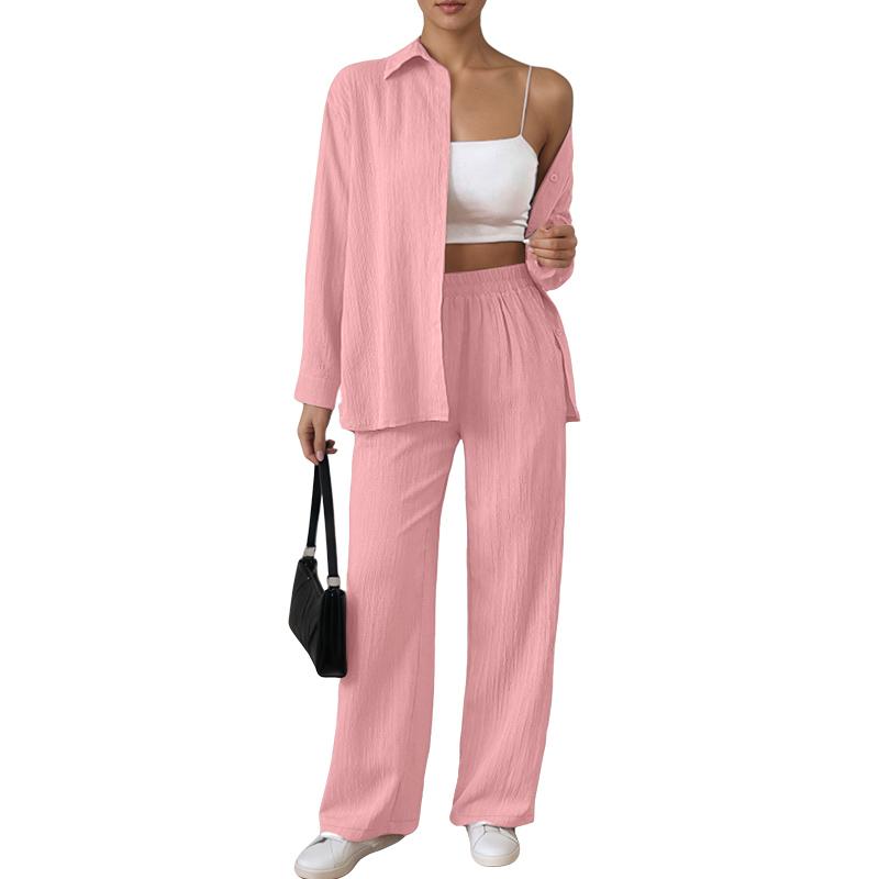 ZANZEA Women Long Sleeve Button Blouse and Pants Casual Two Piece Suit Sets