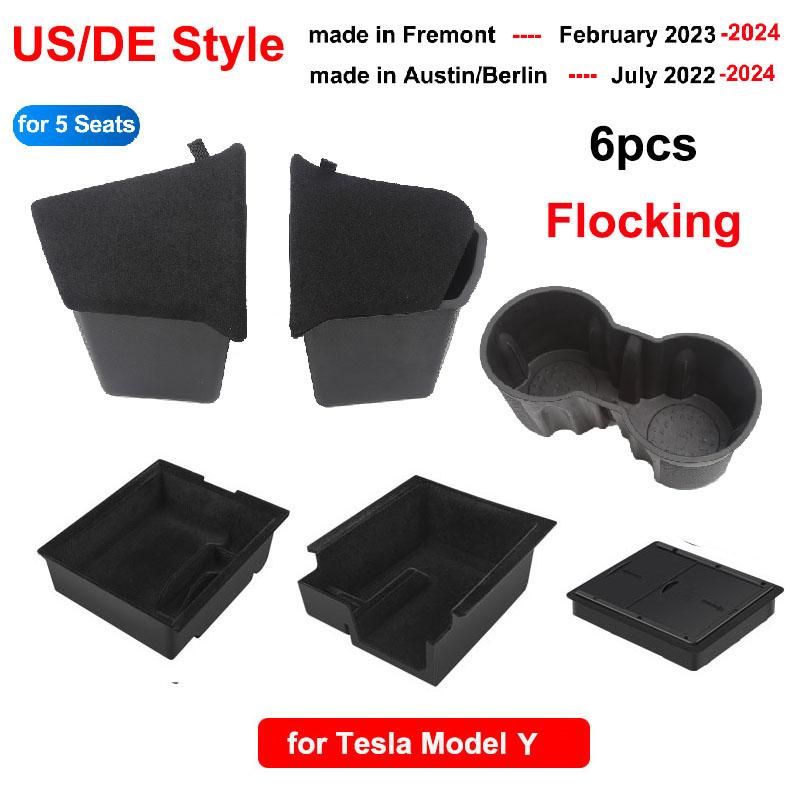 Center Console Organizer for Tesla Model Y 2023 2024 Rear Trunk Side Storage Box Bins Flocking Armrest Hidden Cup Tray Console