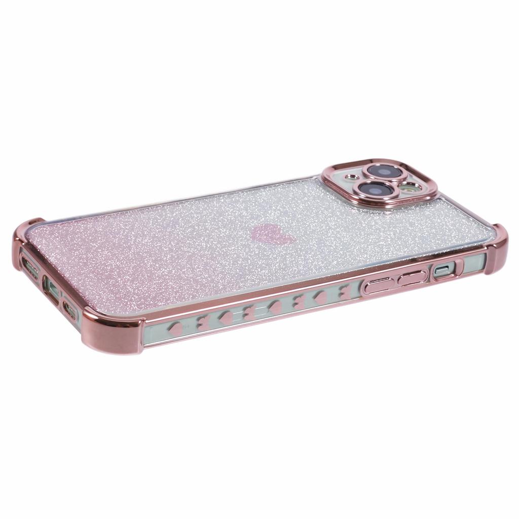 For iPhone 13 Anti-Scratch Phone Case Heart Pattern TPU Glittery Powder Phone Cover