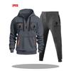 Mens Hoodie Sweatshirt Set Solid Color Multi-Zipper Pockets Casual Wear
