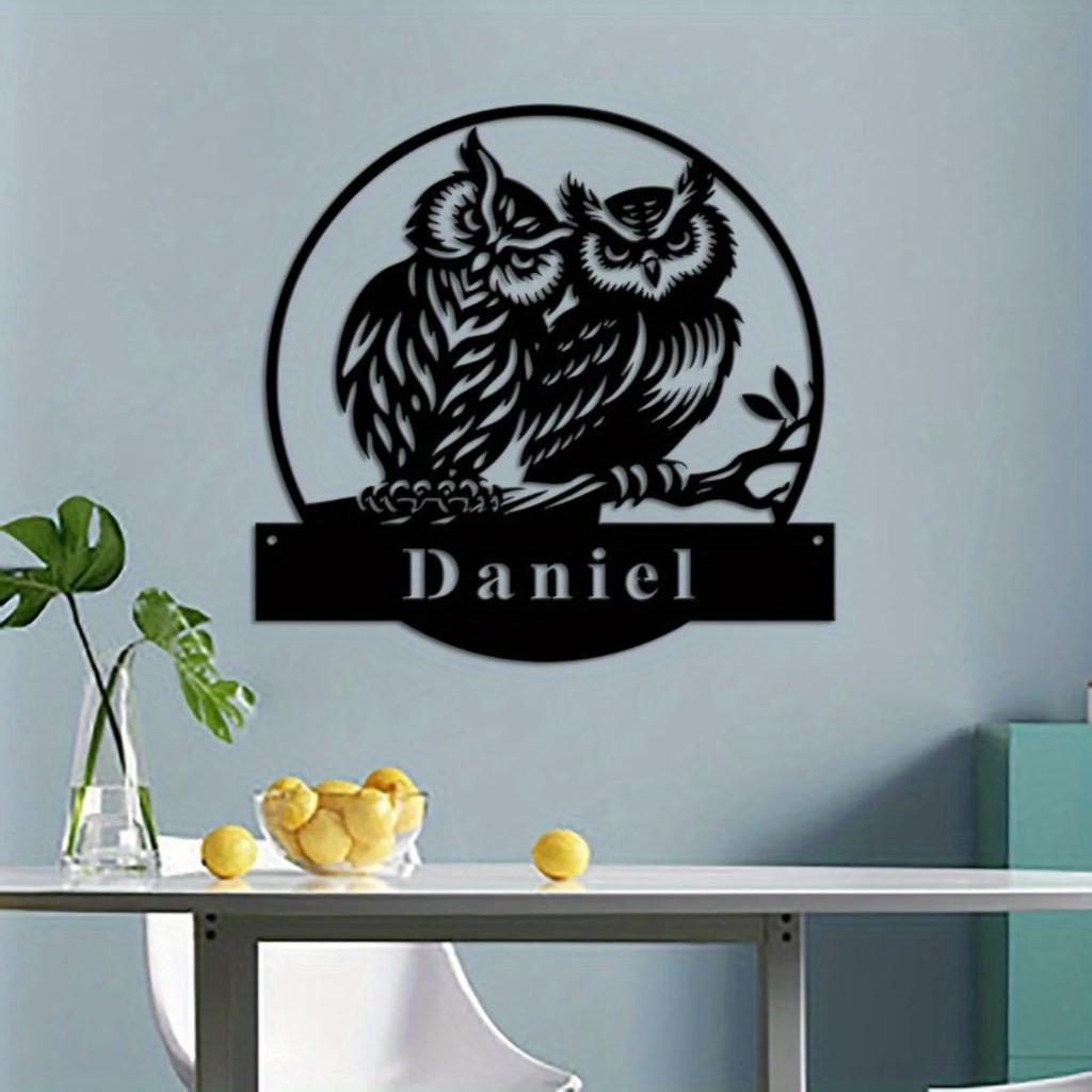 Customized Owl Metal Wall Art, Handmade Living Room Bedroom Decor, Unique Craft Sign