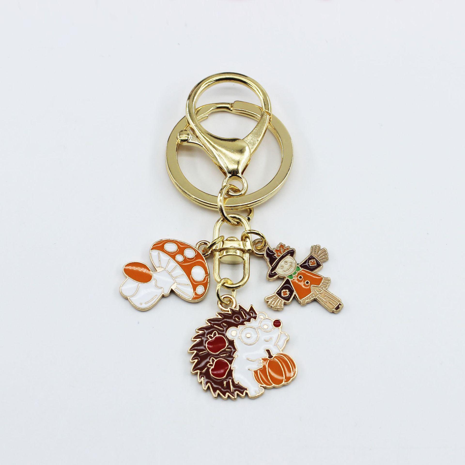 

Thanksgiving Alloy Enamel Keychain: Mushroom, Turkey, Pumpkin, Scarecrow Pendant Ornaments for Harvest Gifts