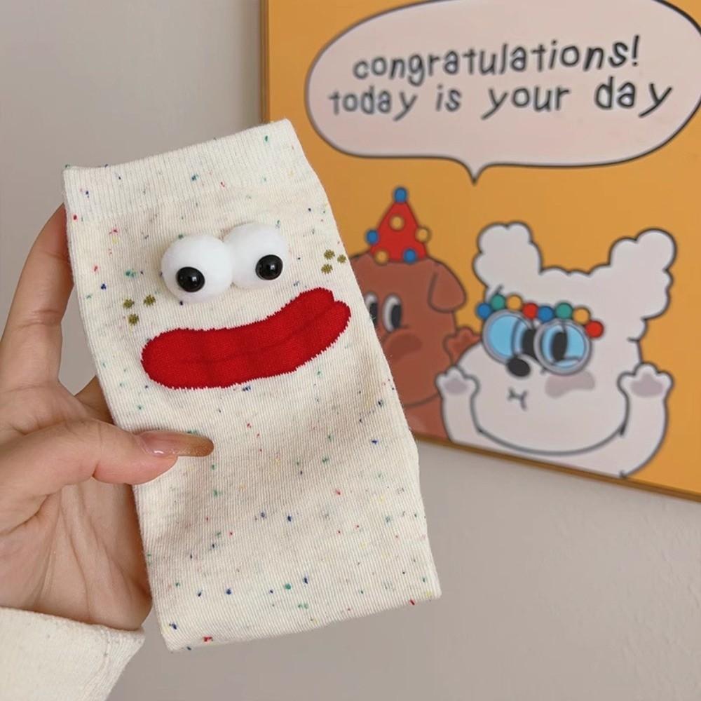 5 Pairs Mid-Calf Funny Expression Socks Soft 3D Eyes Sock Novelty Big Eyes Socks  Girls