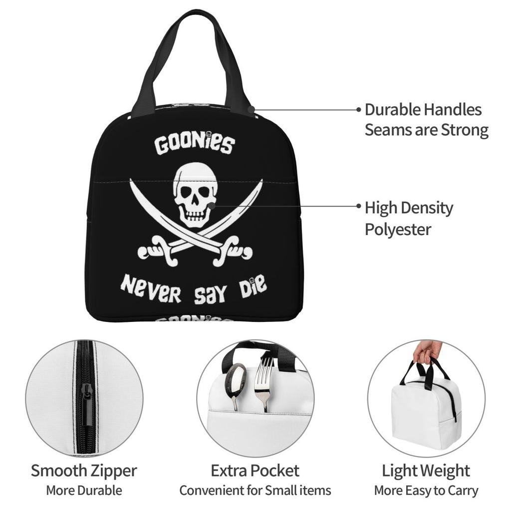 Goonies Never Say Die Insulated Lunch Bag for Women Kids Leakproof Food Boxes Thermal Lunch Box Tote