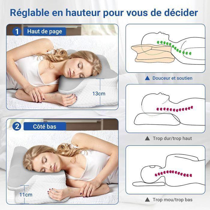Oreiller Mémoire De Forme - WENZYLIQUOX - Design Papillon - Mémoire De Forme - 62x41x13/11cm - Housse Lavable