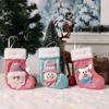 1pc Blue/Pink Christmas Stocking, Stocking Decorated With Santa Claus, Snowman And Elk Head, Plush Stocking With A Cuff