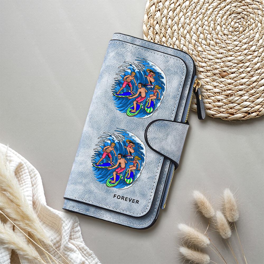 Leisure Surfing Printed Purse Fashion Faux Leather Long Wallet Portable Card Holder for Daily Use