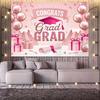 2D Pink Congrats Grad Graduation Party Backdrop 2D Glitter Pink Graduation Photo Booth Background