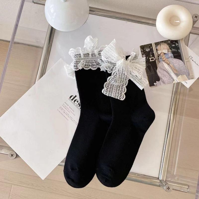Of Socks Female White Bow Lace Tube Socks College Style Princess Sweet JK Street Socks