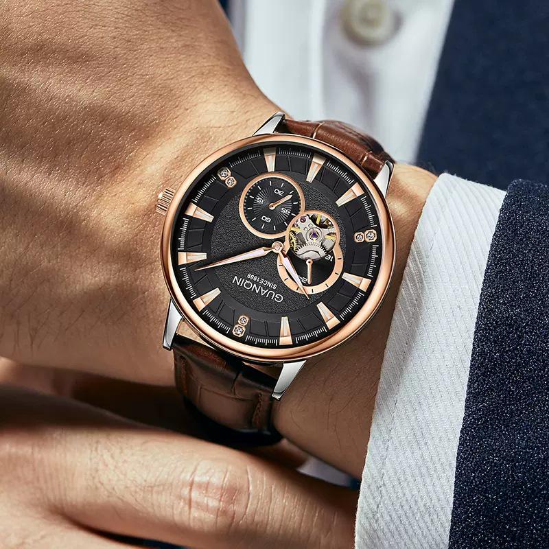 Ceas Mecanic Automatic pentru Bărbați din Piele Naturală, Luminos, Rezistent la Apă, de Modă Elvețiană