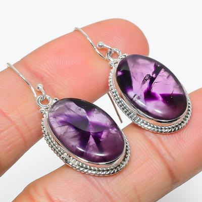Natural Brazilian Amethyst Gemstone 925 Solid Sterling Silver Earring 1.75" n3U50