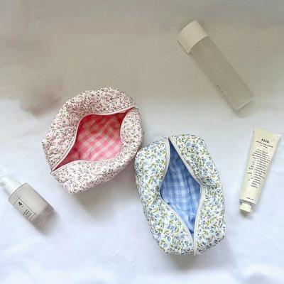Organizzatore Floreale Trapuntato Gonfio Borsa per Trucco Accessorio Trucco Pochette Cosmetica Necessaire Borsa a Mano Stampata a Fiori