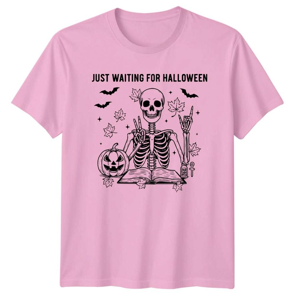 Just Waiting For Halloween TShirt Skeleton Humor Halloween Gift For Him