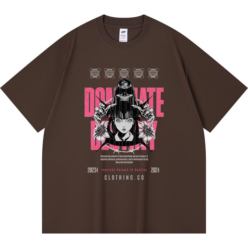

230GSM 100% Cotton T-Shirt Dominate Destiny Streetwear Print Tees Funny Harajuku Style Combed Cotton Tshirt XS абрикосовый