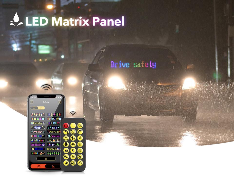 Smart LED Pixel Matrix Display Screen Soft Panel Car Devil Eyes Light DIY Text Pattern with APP Control for Car Windshield