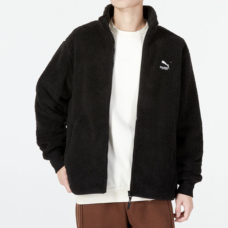 Puma Classics Sherpa Jacket Solid Color Fleece Logo Sports Casual Stand Collar Lamb Fleece Jacket Men Jacket Black 537699-01