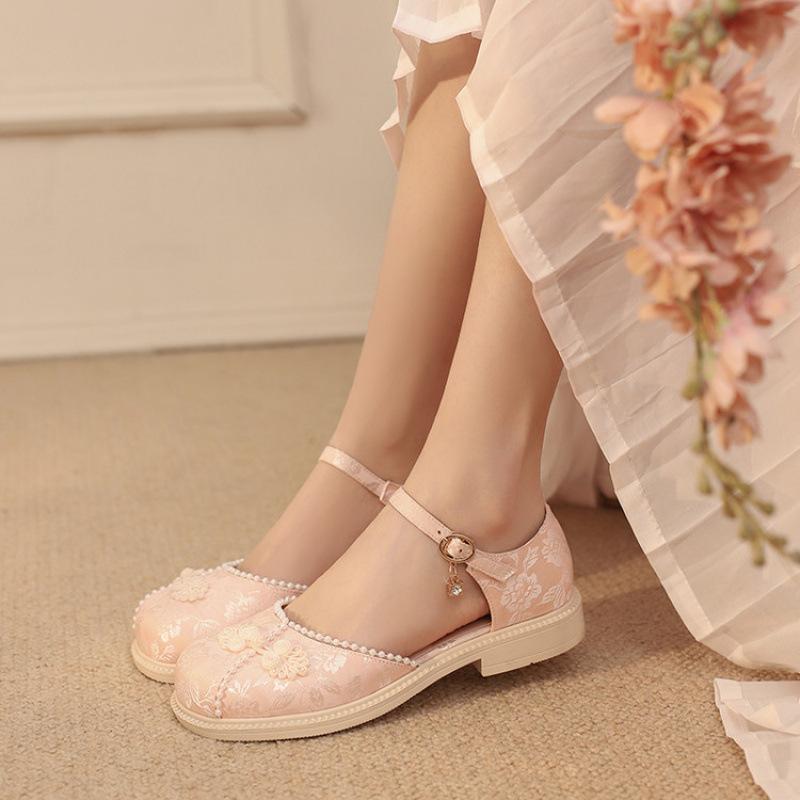New children's sandals rubber soft sole little girl classmate pink summer buckle student shoes girls hanfu shoes