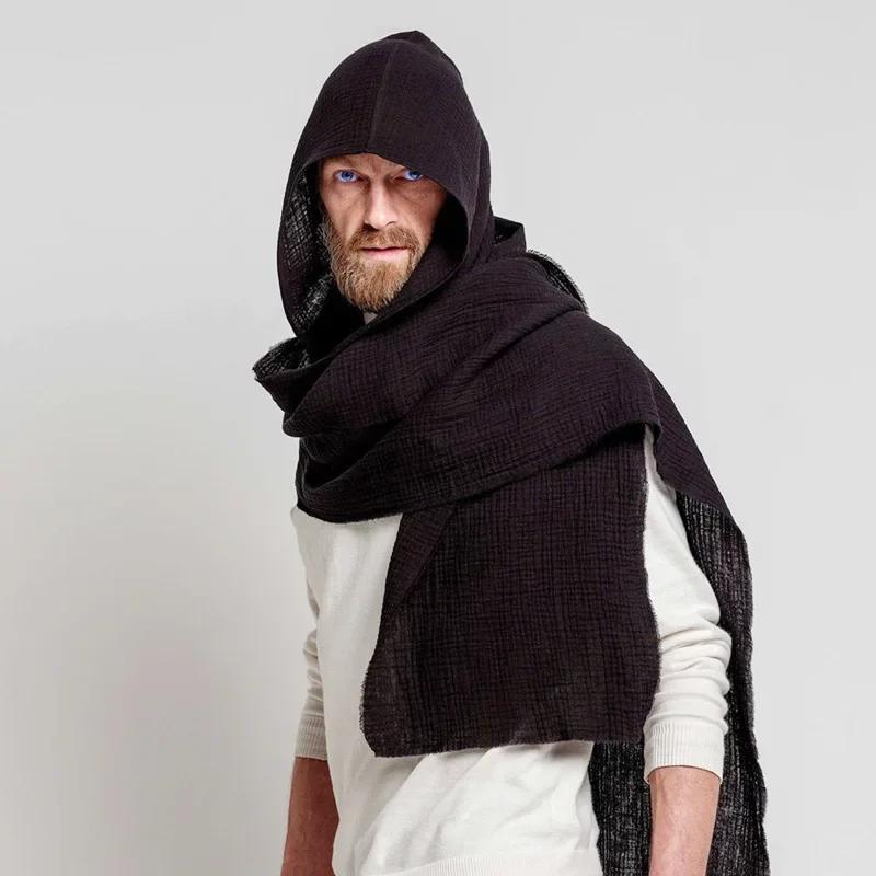 New European and American Men's Scarf with Hat Retro Cotton and Linen Scarf Autumn and Winter Warm Outdoor Sand Dune Shawl