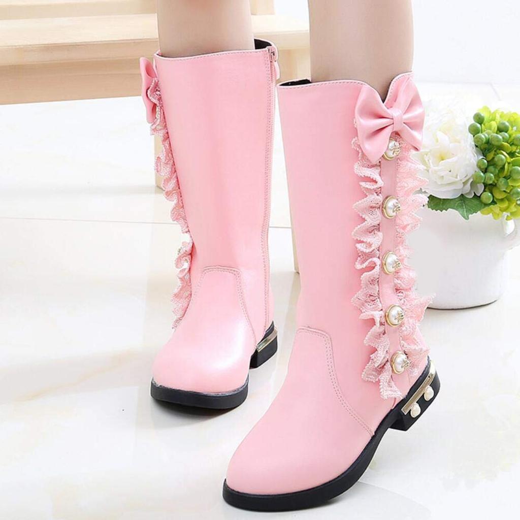 Children's Boots, Big Children's Snow Boots, Girls' Plush Thick Warm Side Zipper Long Tube Boots