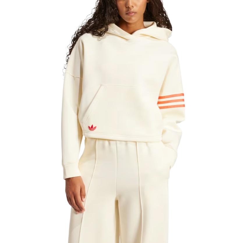 adidas Felpa con cappuccio Originals Neuclassics Moda Confortevole Semplice Versatile Ampia Manica Lunga Felpa Donna felpe Bianco Sporco JI8502