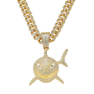 Full Diamond Shark Pendant Cuban Chain, Personalized Hip Hop Style Creative Pendant Necklace