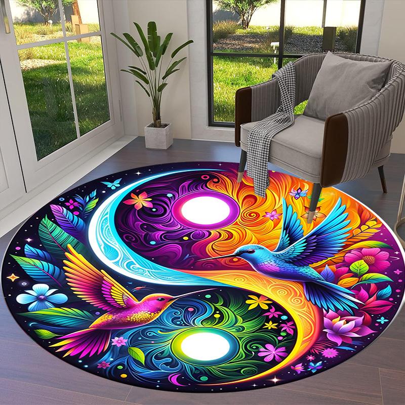 1pc Office Carpet Chair Mats Colorful Hummingbirds Yin Yang Perfect for Decorating Office Chairs, Living Rooms, Or Bedrooms.YDT132