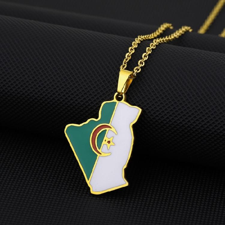 Collar con Colgante Mapa de Argelia Pareja Patriótica Estilo Étnico Regalo de Personalidad