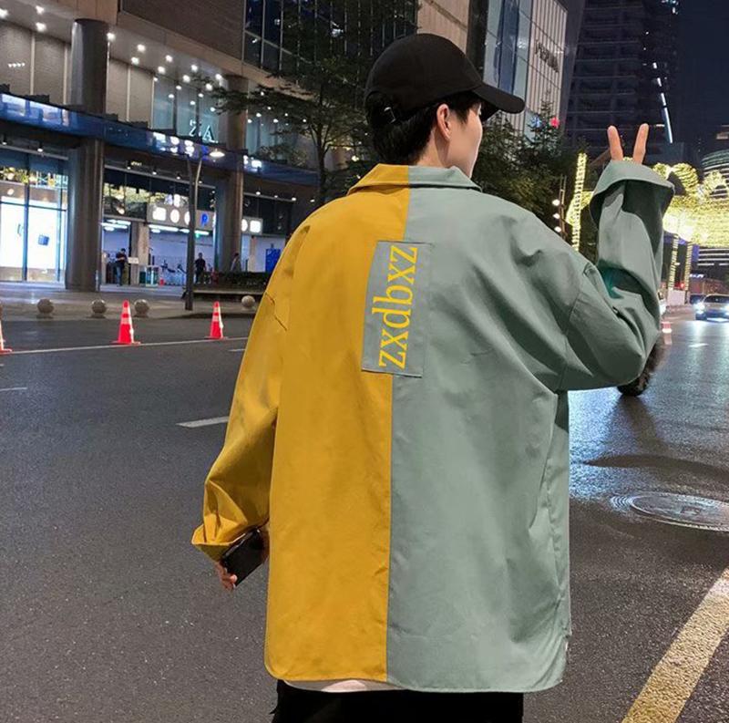 IELGY Hong Kong Stil Farbe Passenden Langarm Hemd Männlichen Koreanischen Stil Lose Trend Casual