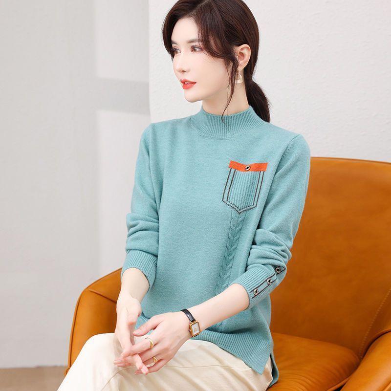 Pulovr Svetr Dámský 2022 Podzimní a Zimní Svetr Svetr S vysokým límečkem Dámské Volný Všestranný Pletený svetr s dlouhým rukávem