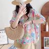Ladies Summer Bohe Shirt - Oversized Short Sleeve Button Down Flower Printed Top for Casual Layering