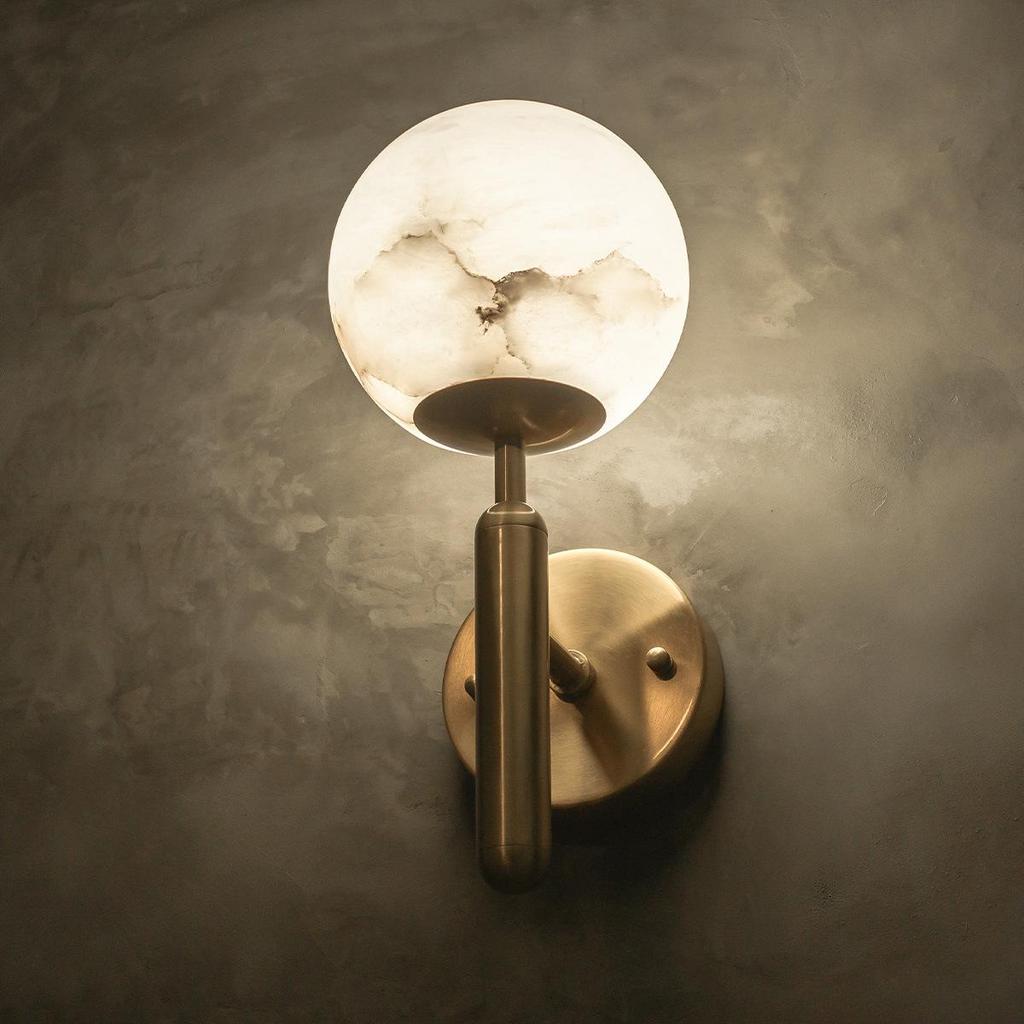 Nordic All-Copper Marble Wall Lamp for Living Room, Bedroom, and Hallway