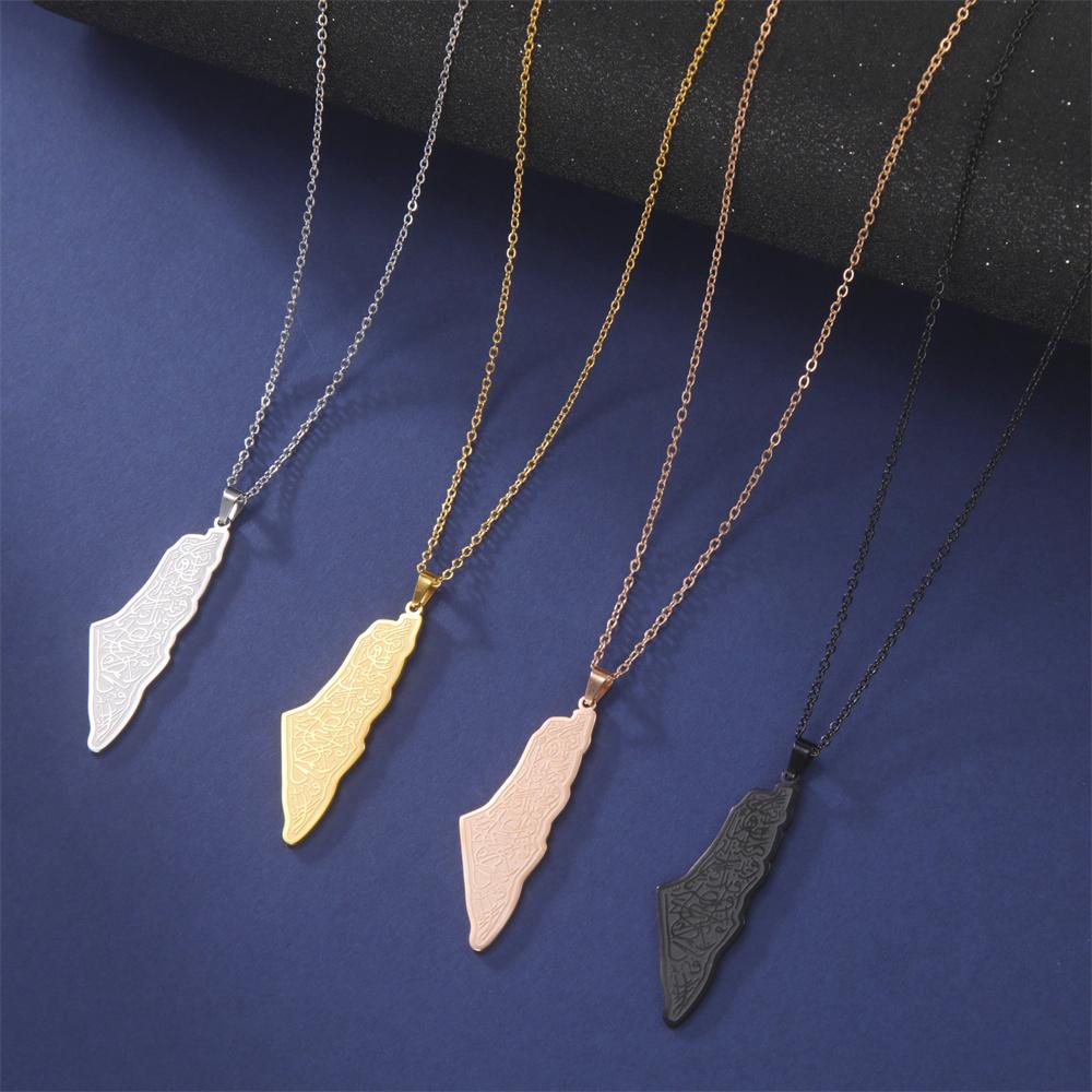  Fashion Israel Palestine Map Pendant Necklace Islamic Script Architecture Pattern Necklaces Stainless Steel Jewelry Gift