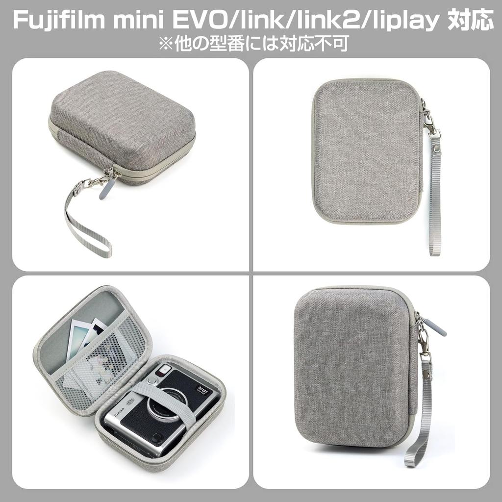 BEADY Protective Storage Case for Fujifilm Instax Mini EVO and LiPlay Link 2 Cameras, Gray, with Strap