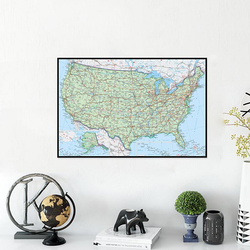 Map of The United States (Chinese Language),Wall Art Background Cloth Study,Geographical,Tourism/Education Tool