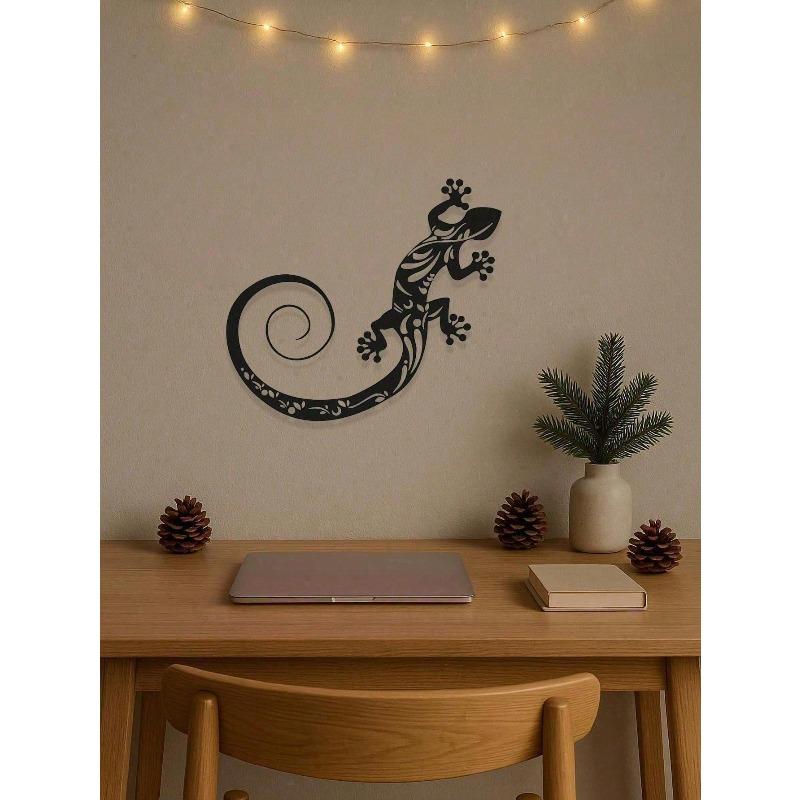 Hand Forged Metal Gecko Wall Art Sculpture Modern Geometric Lizard Decor Vibrant Reptile Gift for Home Office Outdoor Boho Tropical Housewarming