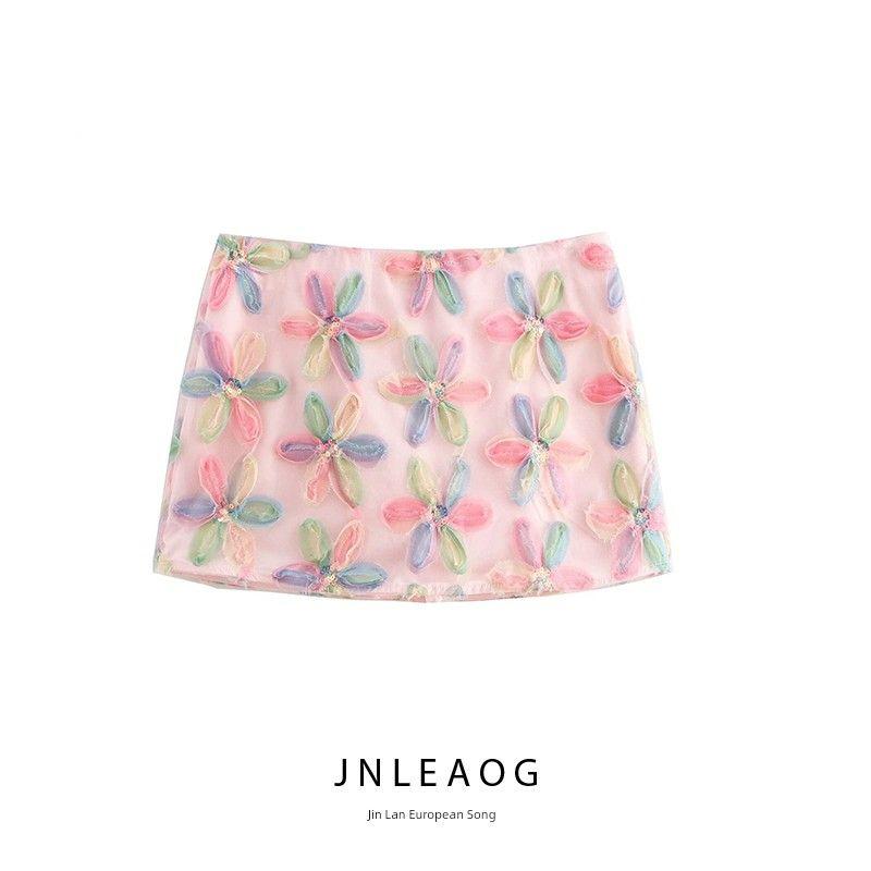 Jnleaog Autumn New Women's Clothing Fashion Style Stylish Fashion All-Match Heavy Industry Color Three-Dimensional Flower Skirt
