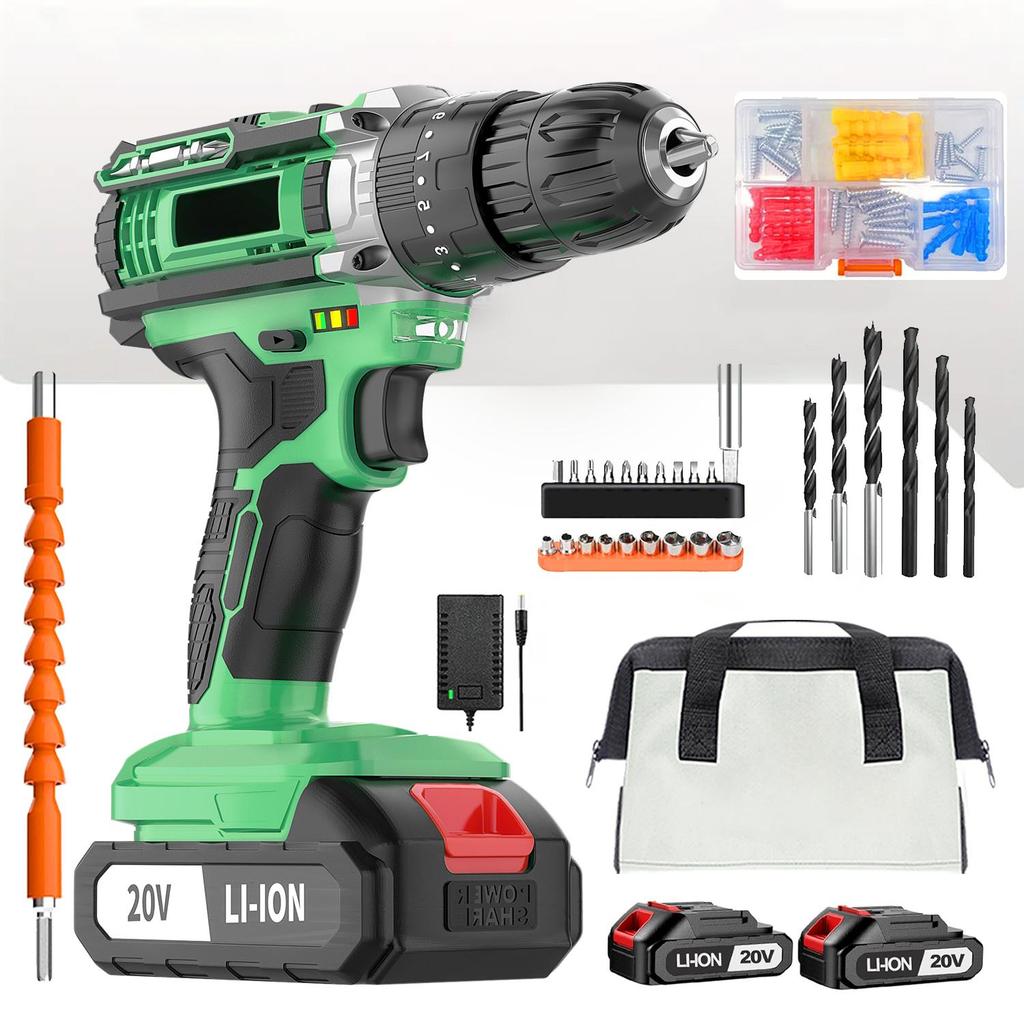 Trapano Avvitatore a Percussione Senza Fili 20V Mandrino Autoserrante Velocità Variabile Max 30mm Kit Avvitatore Elettrico con Batteria