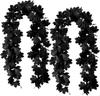Black Maple Leaf Garland, 2PCS Halloween Artificial Hanging Autumn Leaf Vine Simulation Maple Leaf, Autumn Flower Wreath Thanksgiving Decoration