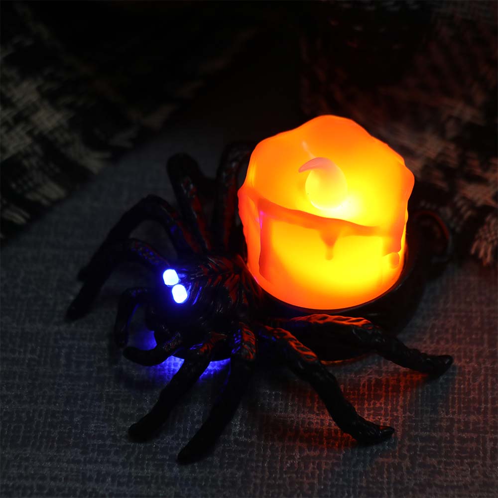 Scary Halloween Spider Pumpkin Lamp Plastic Spider Night Light Electronic Candlelight  Gift Idea