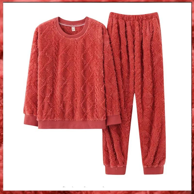 Women’s Ultra-Soft Velvet Pajama Sets Winter Thicken  Pajamas Suit Coral Velvet Sleepwear Long-Sleeve Pants Nightwear