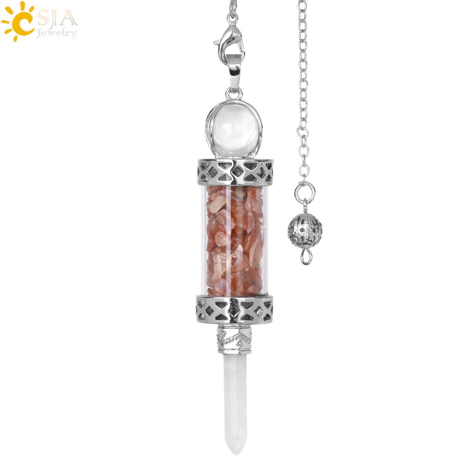 CSJA Crystal Pendulums for Divination Dowsing Wishing Bottle Natural Stone Pendant Hexagonal Clear Quartz Pendulum Balanced H025