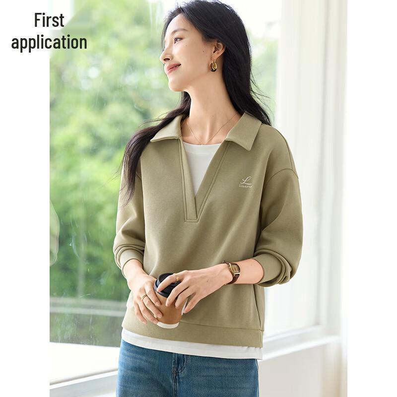 Women's Classic Polo Spliced Faux Two-Piece Sweatshirt